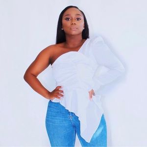 Off the shoulder white top